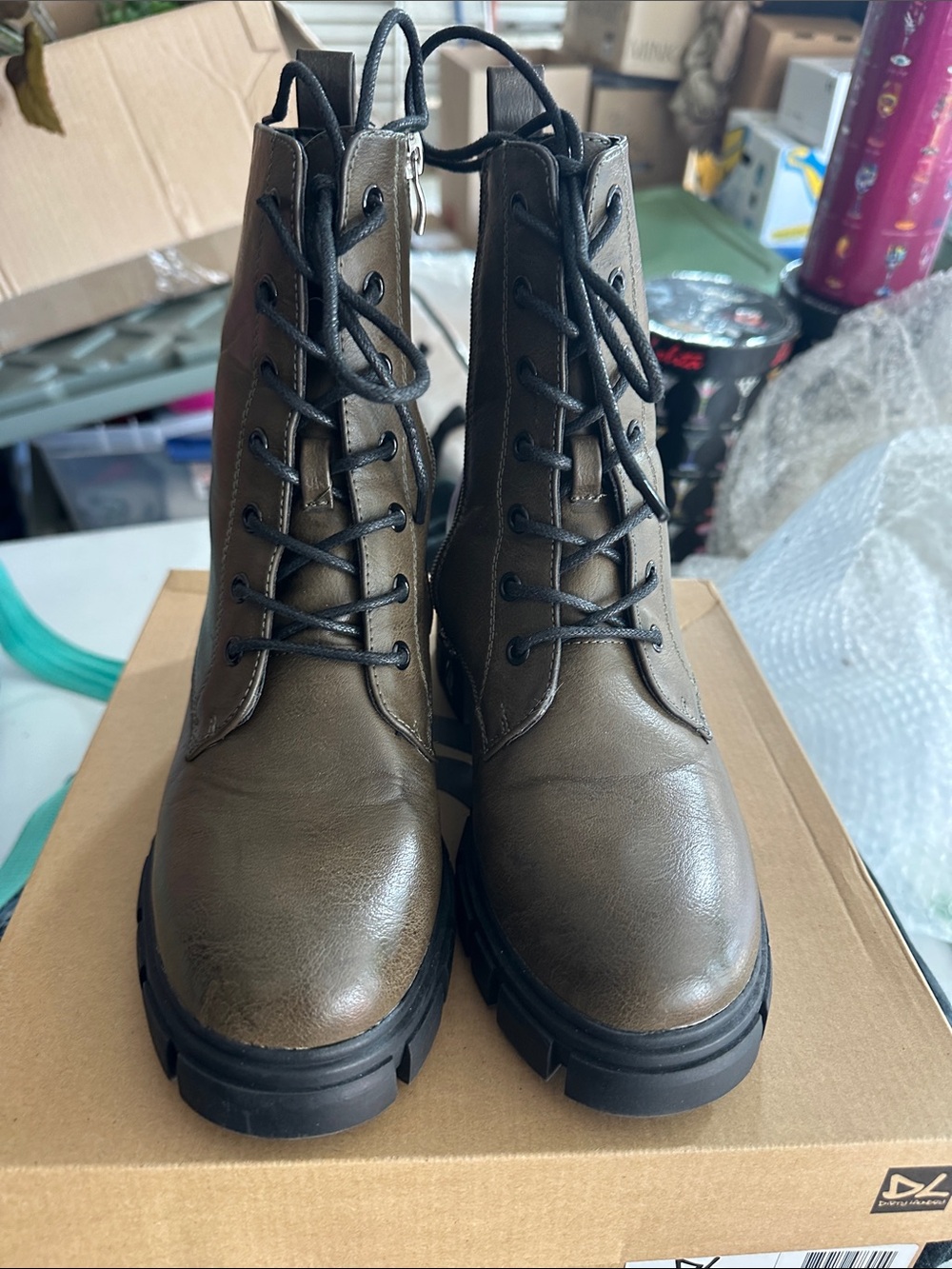 Dirty Laundry Olive Green Lace-Up Combat Boots with Black Soles